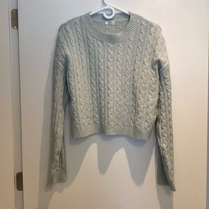 Cable-knit Cropped Sweater, light blue